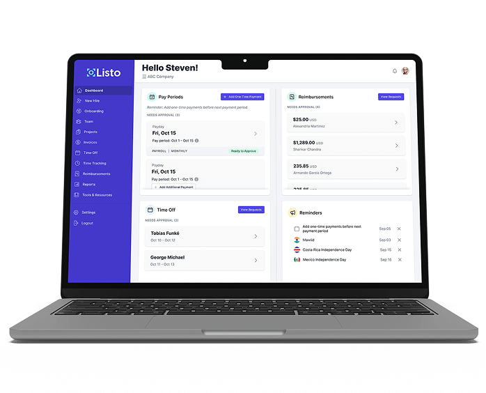 Screenshot of Listo dashboard in MacBook Pro